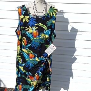 Tropical Print MULTICOLOR  Sleeveless Dress With FRONT Wrap Size XL